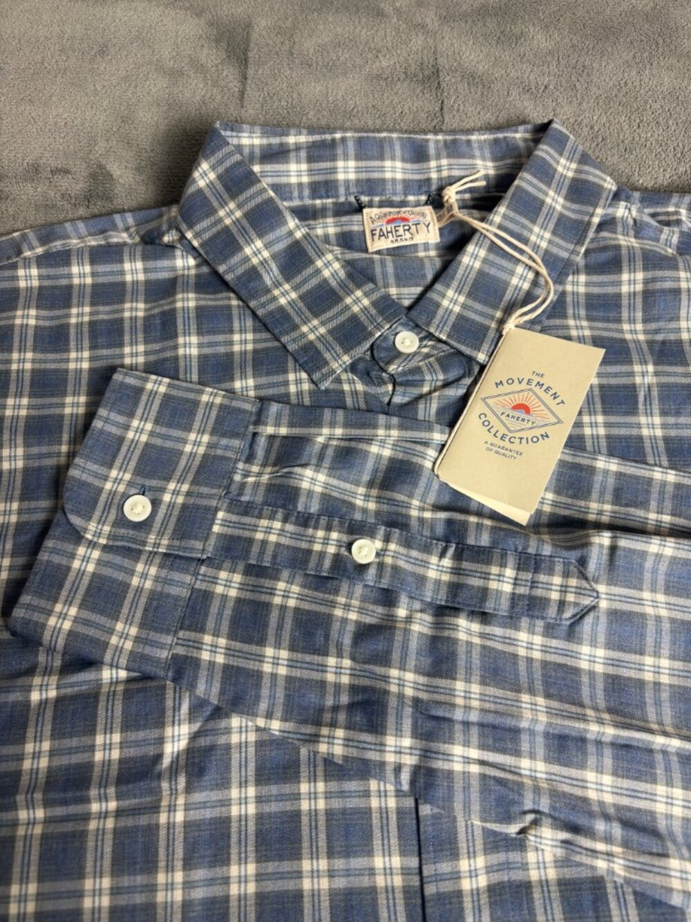 NWT Faherty Movement Shirt Bear Canyon Plaid XXL Blue Cotton Stretch Gorpcore